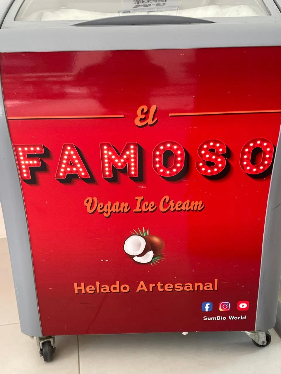 The red El Famoso freezer at the heladería, Vegan Ice Cream, Helado Artesanal