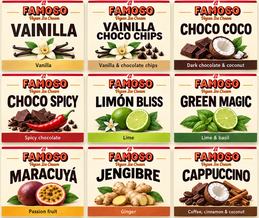 Famoso flavor tags for each of the nine flavors
